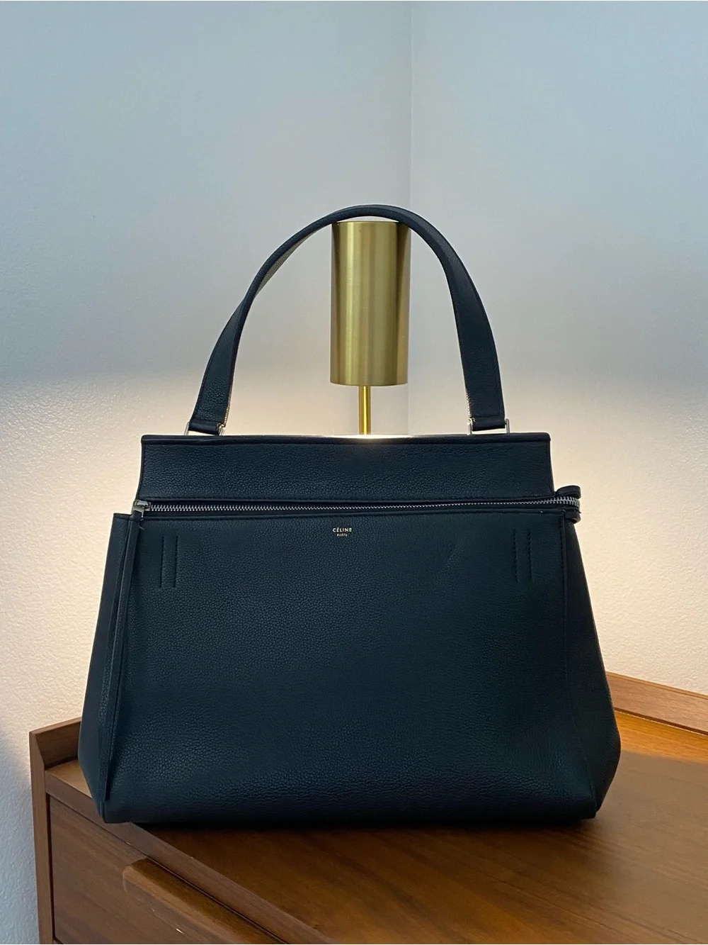 Celine Black Leather Satchel with Top Handle